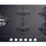 ELBA ELIO 90CM 5 BURNER GAS ON GLASS HOB WITH DUAL BURNER BLACK