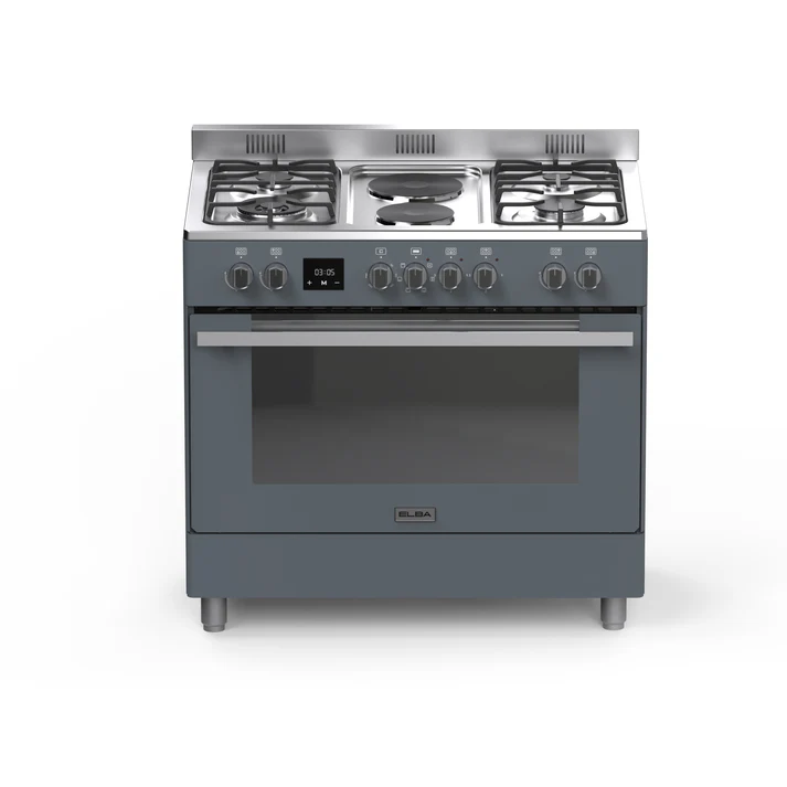 ELBA90CM4GASBURNERWITH2ELECTRICSOLIDPLATES_ELECTRICOVENSLATEGREY049S4EX737SG.webp ELBA 90CM 4GAS /2 ELEC FS STOVE GRAY - Image 1