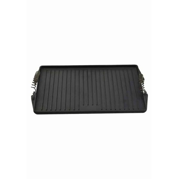 TOTAI 40X23.8cm CAST IRON RIBBED GRIDDLE PAN SPRING HANDLE