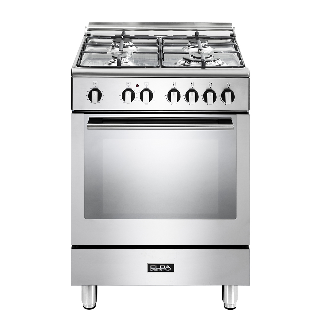 be7deec3fa8de9a87d1acbf45b683919.jpg ELBA FUSION 60CM 4 BURNER GAS COOKER WITH ELECTRIC OVEN- STAINLESS STEEL - Image 1