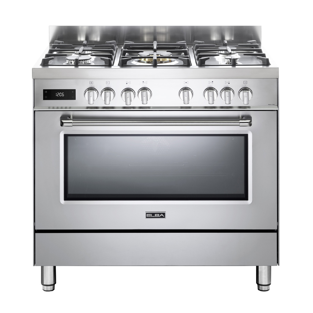 c24a6dc52d818b5187edfd67b8f16930.jpg ELBA EXCELLENCE 90CM 5 BURNER GAS COOKER WITH ELECTRIC OVEN- STAINLESS STEEL - Image 1