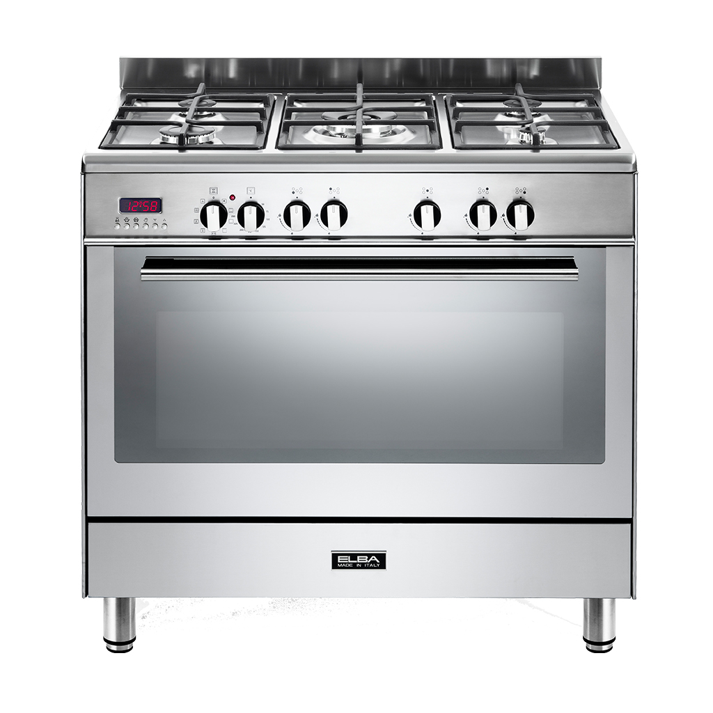 ee11f2559931001545c25a9d88b71cb6.jpg ELBA FUSION 90CM 5 BURNER GAS COOKER WITH ELECTRIC OVEN- STAINLESS STEEL (DEMO) - Image 1